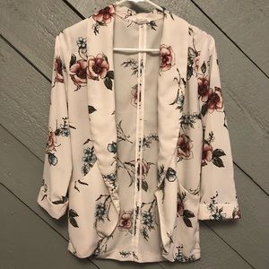 White Blazer with floral print & pockets